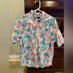crown & ivy Multicolor Tie-Dye Short-Sleeve Button-Up Shirt - Pink, Blue, Yellow